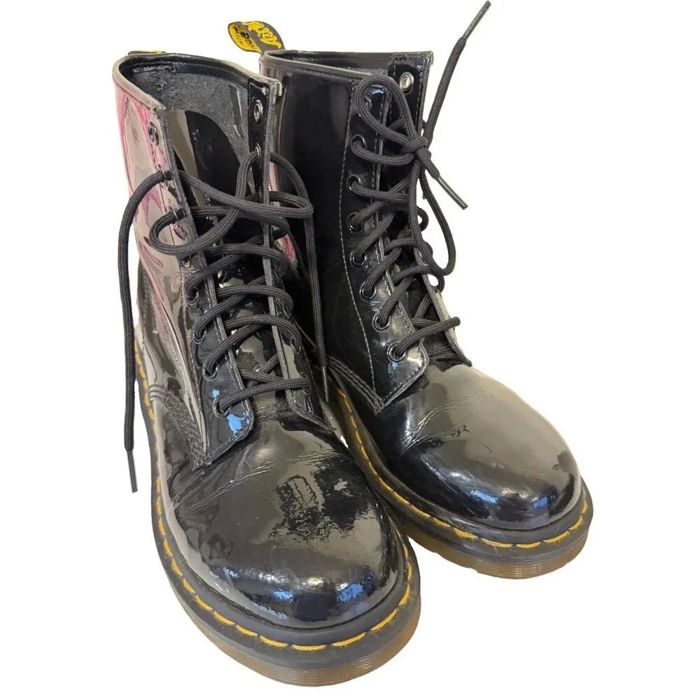 Dr. Martens 1460 Black Patent Leather 8 Hole Lace-Up Unisex Boots Shoes Size 9